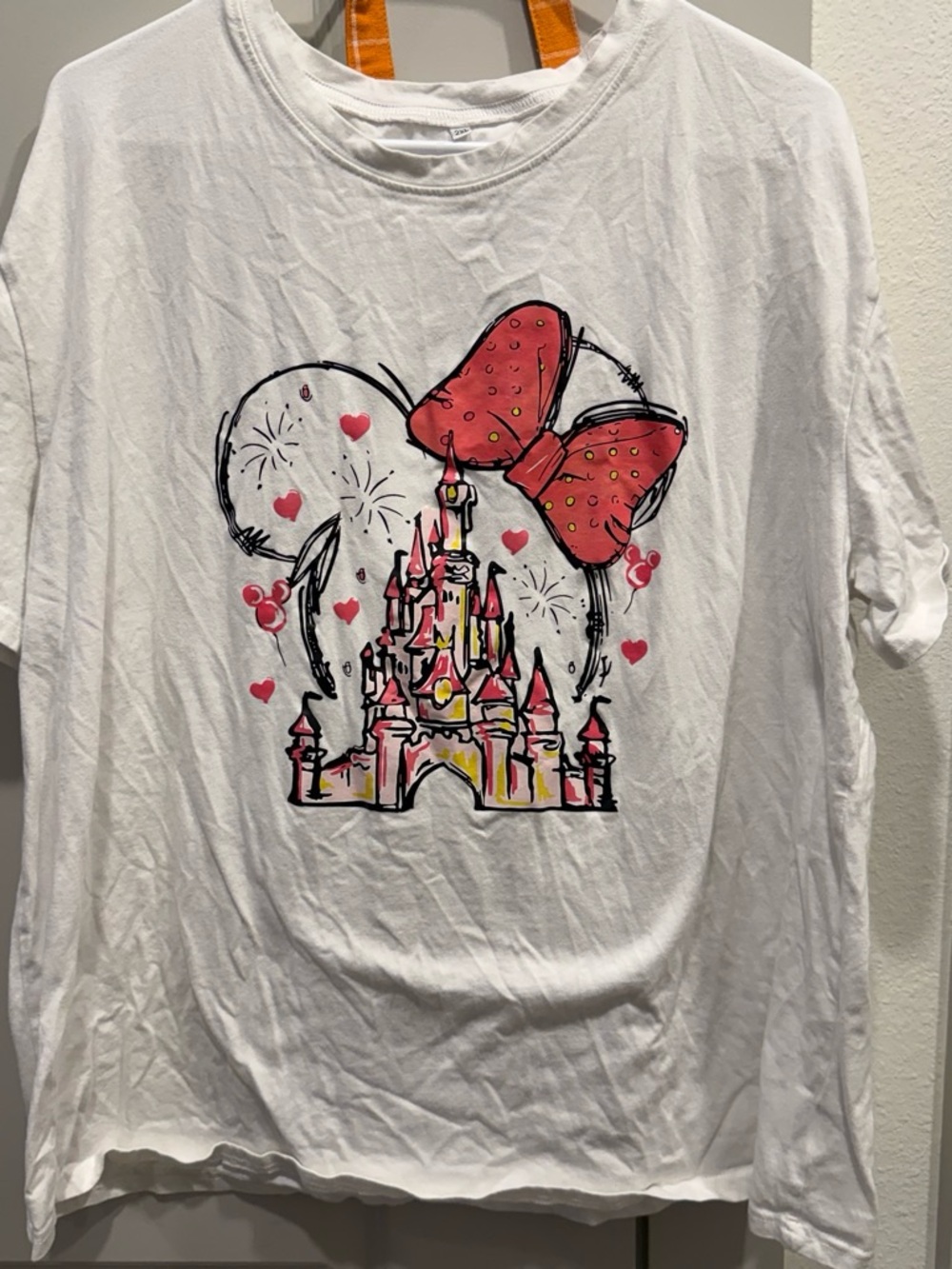 White Graphic Short Sleeve Tee with Pink Castle & Bow